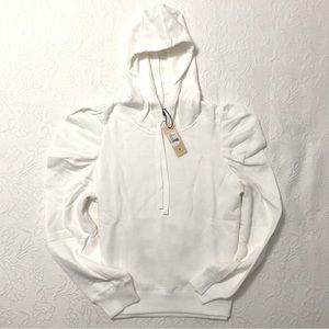 Rebecca Minkoff Hoodie NWT Janine Sweatshirt White Puff-Sleeve size X-Large